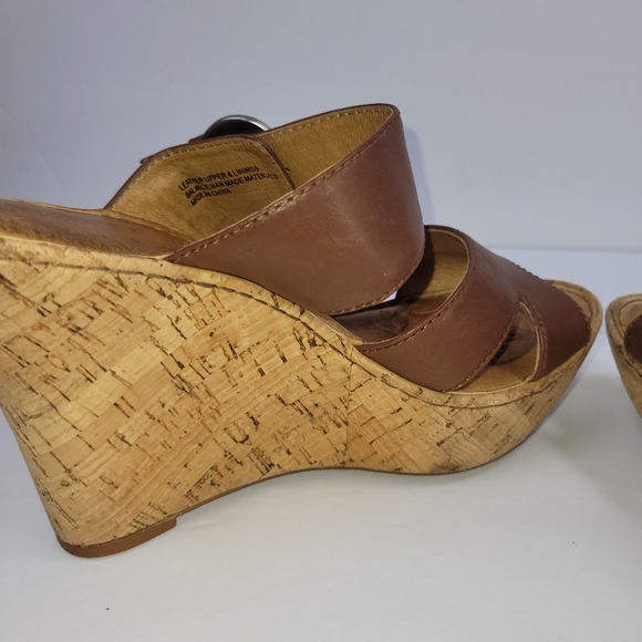 Born Cork Wedge Strappy Chuncky Buckle Leather Spring Summer Sandals Size 39 - Picture 2 of 11